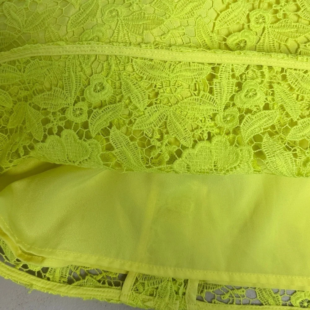 J. Crew Sleeveless Neon Chartreuse Lace Overlay Back Zip Dress Size 0